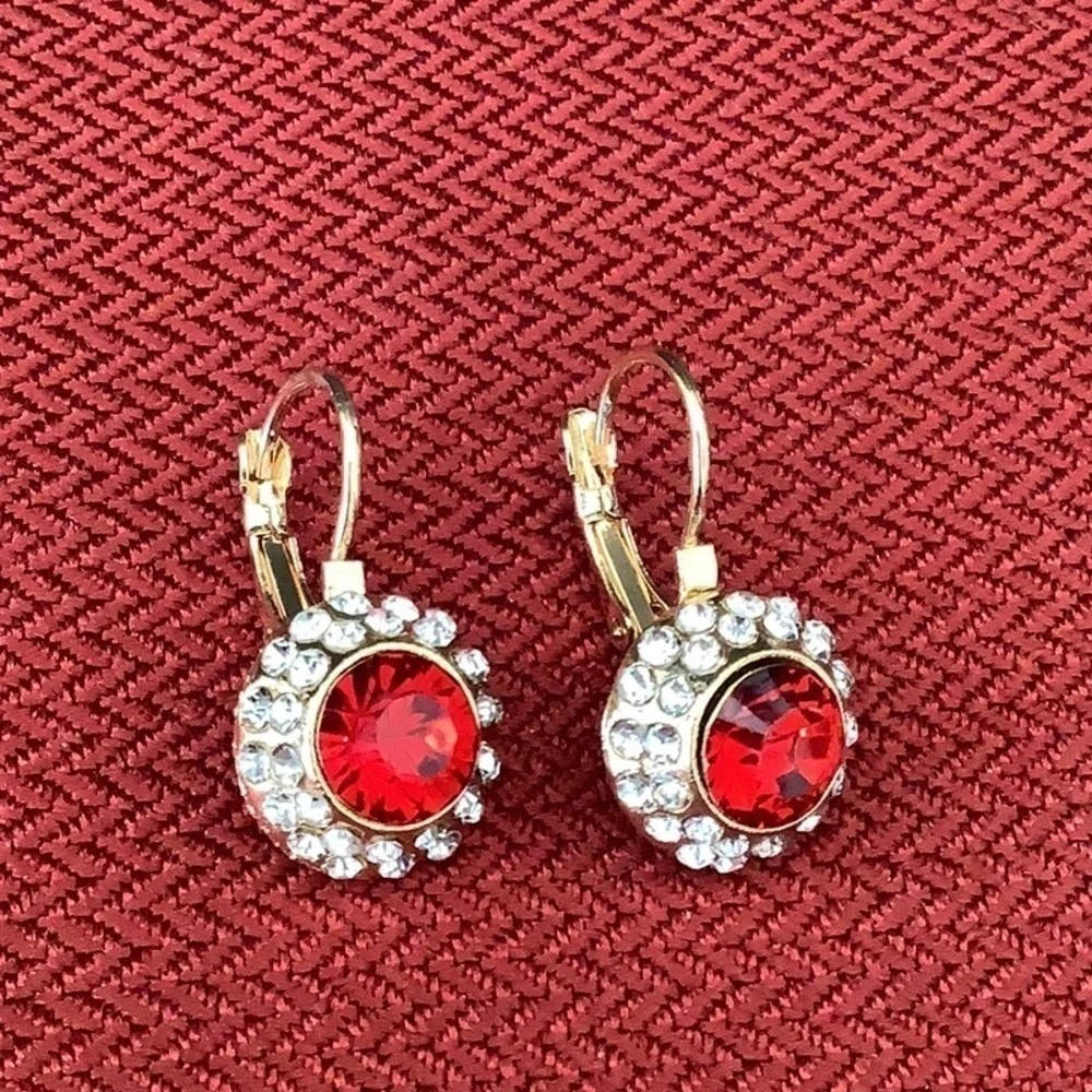 Red ruby or Garnet Earrings custom jewelry with faux diamonds